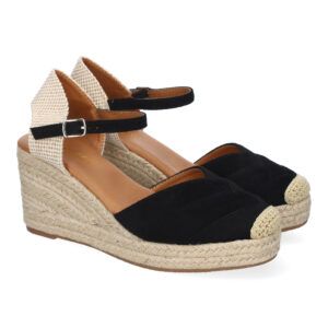 Sandalias de cuña mujer negras pala detalle tres bandas VR5-1519