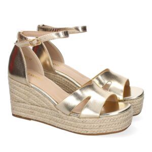 Sandalias de cuña con plataforma color oro pala doble unida VR5-1562