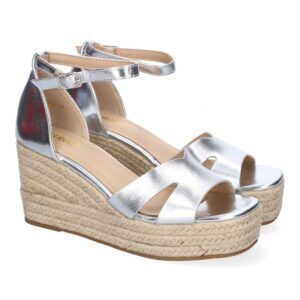 Sandalias de cuña con plataforma color plata pala doble unida VR5-1562