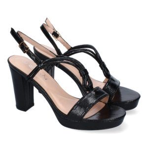 Sandalias con tacón mujer de vestir negras pala simple abierta WXL811