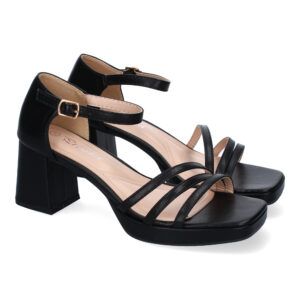 Sandalias de tacón mujer tiras en la pala negro WXL821