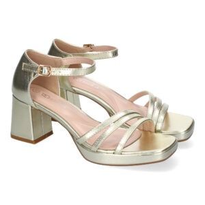 Sandalias de tacón mujer tiras en la pala oro WXL821