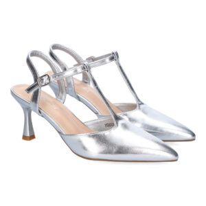 Zapatos de tacón fino mujer talón abierto plata YG853