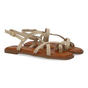 Sandalias planas mujer beige diseño tiras finas trenzadas 1U4