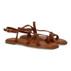 Sandalias planas mujer camel diseño tiras finas trenzadas 1U4