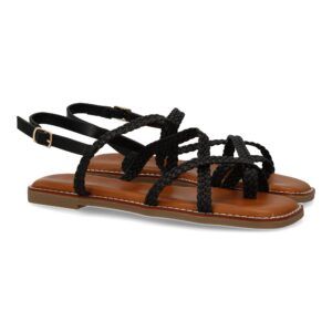 Sandalias planas mujer negras diseño tiras finas trenzadas 1U4