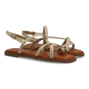 Sandalias planas mujer doradas diseño tiras finas trenzadas 1U4