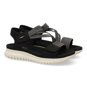 Sandalias planas negras con mediasuela ancha y tiras elásticas 23K1688
