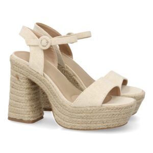 Sandalias de tacón ancho y plataforma mujer yute beige CF-5079