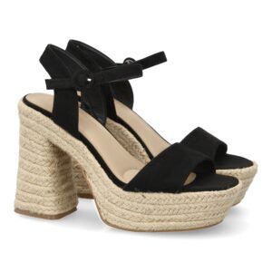 Sandalias de tacón ancho y plataforma mujer yute negro CF-5079