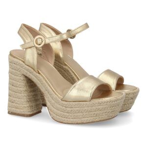 Sandalias de tacón ancho y plataforma mujer yute oro CF-5079