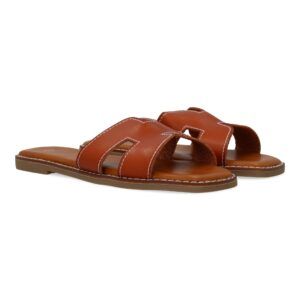 Sandalias planas mujer camel pala elegante forma de H M-8081