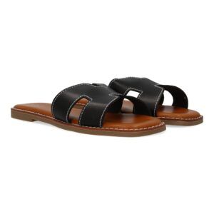 Sandalias planas mujer negras pala elegante forma en H M-8081