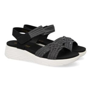 Sandalias planas negras con mediasuela ancha y  tiras elásticas NS-5150