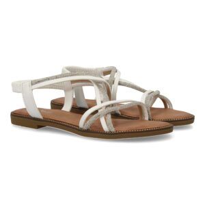 Sandalias planas mujer diseño con brillantes blanco TF2509