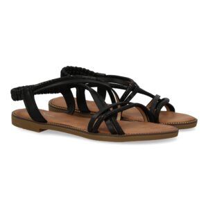 Sandalias planas mujer diseño con brillantes negro TF2509