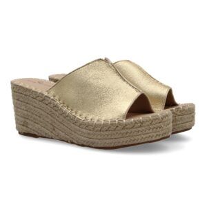 Sandalias de mujer doradas con cuña y plataforma estilo zueco TF5154