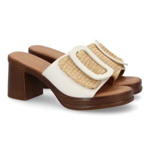Zuecos con tacón ancho mujer aro en la pala blanco VR5-1610