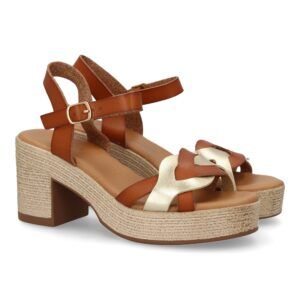 Sandalias de tacón y yute mujer pala trenzada camel VR5-1614