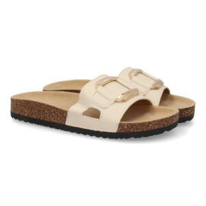 Sandalias planas mujer adorno metálico y apertura en la pala beige VR5-1756