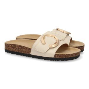 Sandalias planas mujer adorno metálico en la pala beige VR5-1757