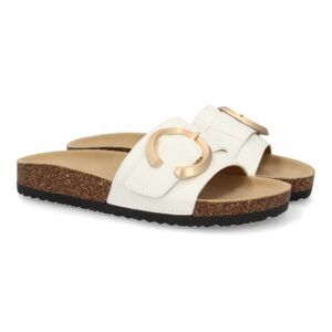 Sandalias planas mujer adorno metálico en la pala blanco VR5-1757