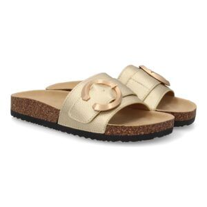 Sandalias planas mujer adorno metálico en la pala oro VR5-1757