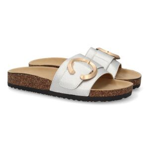 Sandalias planas mujer adorno metálico en la pala plata VR5-1757