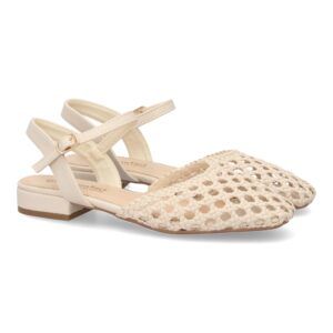 Sandalias planas mujer beige pala trenzado abierto YX36