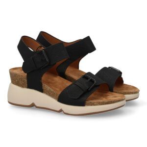Sandalias de cuña mujer negras planta BIO doble hebilla 3345