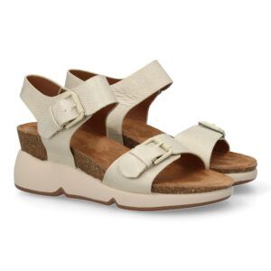Sandalias de cuña mujer oro planta BIO doble hebilla 3345