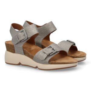 Sandalias de cuña mujer plateadas planta BIO doble hebilla 3345