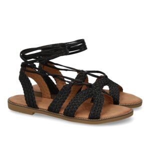 Sandalias planas mujer negras diseño tiras trenzadas TF2517
