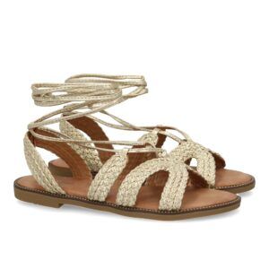 Sandalias planas mujer doradas diseño tiras trenzadas TF2517