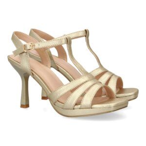 Sandalias de tacon fino doradas para mujer tiras cruzadas A-2301