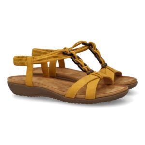 Sandalias planas amarillas mujer pala cruzada con adornos AF-5261
