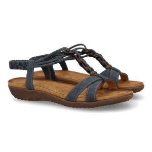 Sandalias planas azules mujer pala cruzada con adornos AF-5261