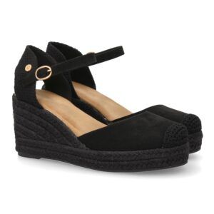 Sandalia de cuña media para mujer negro celeste CF-3036