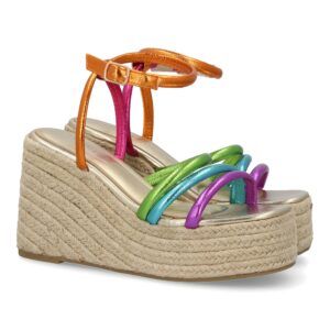 Sandalia de cuña alta y plataforma mujer tiras cruzadas multicolor JC-3125