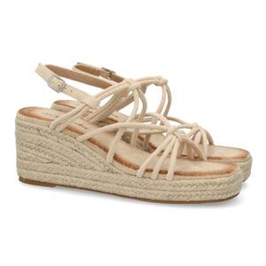 Sandalias de cuña beige mujer tiras finas cruzadas con nudo JNS333
