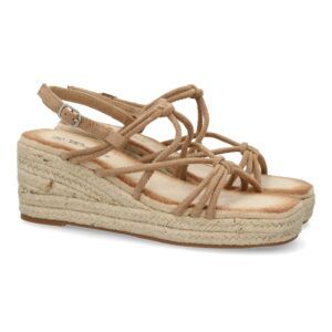 Sandalias de cuña kaki mujer tiras finas cruzadas con nudo JNS333