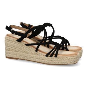 Sandalias de cuña negras mujer tiras finas cruzadas con nudo JNS333