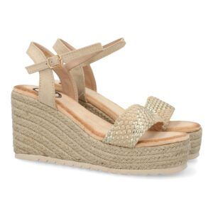Sandalias de cuña mujer beige pala dos colores KK-1007