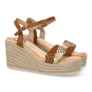 Sandalias de cuña mujer camel pala dos colores KK-1007