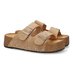 Sandalia de plataforma baja mujer color kaki doble tira L-5323
