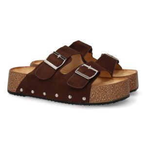 Sandalia de plataforma baja mujer color marrón doble tira L-5323