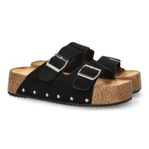 Sandalia de plataforma baja mujer color negro doble tira L-5323