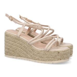 Sandalia de cuña media y plataforma mujer tiras en pala beige YJ797