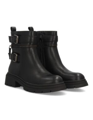 Botas moteras mujer con cremalleras y hebillas color Negro
