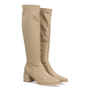 Botas altas con tacon cuadrado elegante color Kaki